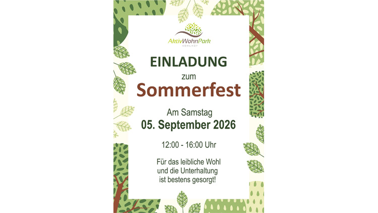 Sommerfest Samstag, 05. September 2026 von 12:00 - 16:00 Uhr